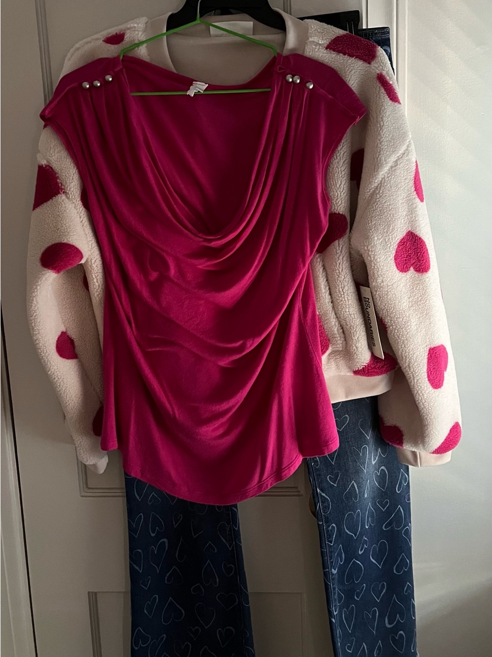 SO Fuchsia Cowl-Neck Top with Shoulder Pearls